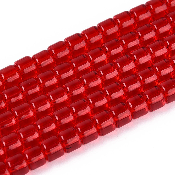 Glass Column, Transparent Red, One 4mm Strand, 14~15 inches