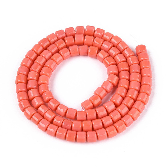 Glass Column, Opaque Salmon Pink, One 4mm Strand, 14~15 inches