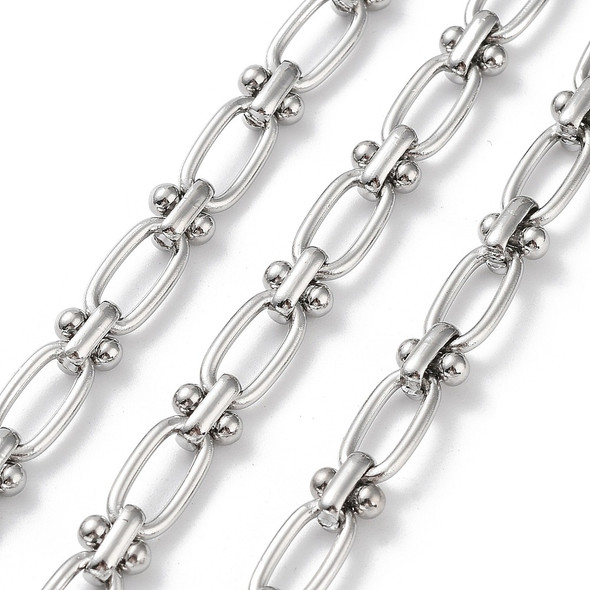 Stainless Steel Chain, 12x6mm, Oval & Knot Link, 3.3 ft.