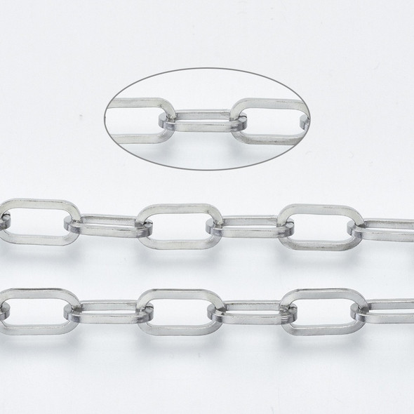 Stainless Steel Chain, 10x5mm, Flat Paperclip, 3.3 ft.