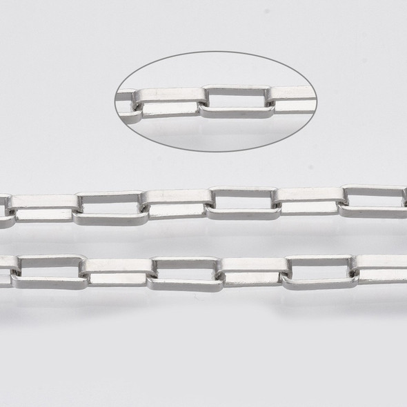 Stainless Steel Chain, 8x3mm, Flat Paperclip, 9 ft.