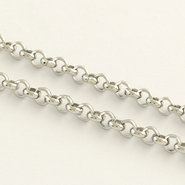 Stainless Steel Chain, 2.5x1mm, Rolo/Belcher Link, 16 ft.
