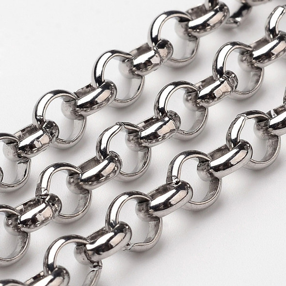 Stainless Steel Chain, 6x2mm, Rolo/Belcher Link, 3.3 ft.