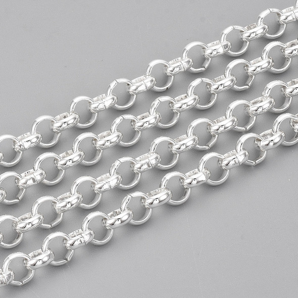 Stainless Steel Chain, Shiny, 6x2mm, Rolo/Belcher Link, 3.3 ft.