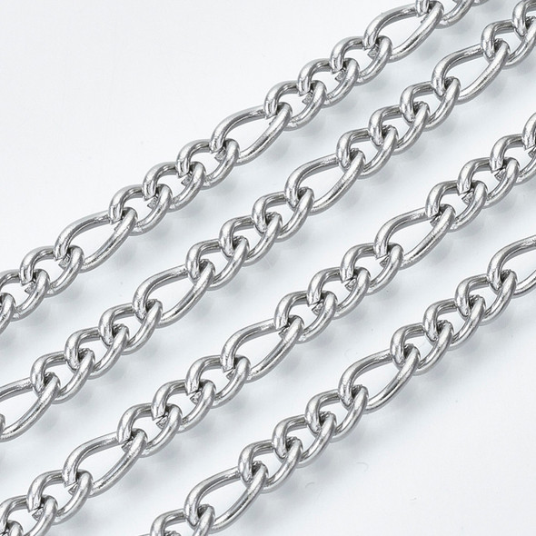 Stainless Steel Chain, 7x3.5mm, Figaro, 16 ft.