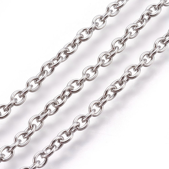 Stainless Steel Chain, 4x3mm, Oval Link, 16 ft.