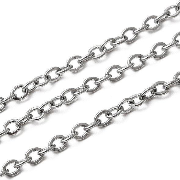 Stainless Steel Chain, 2.5x2mm, Flat Oval, 16 ft.