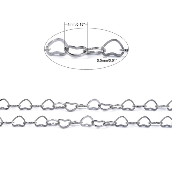 Stainless Steel Chain, 4mm, Heart Link, 3.3 ft.