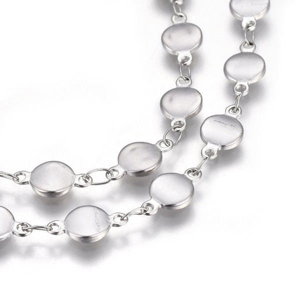Stainless Steel Chain, 11x6mm, Flat Round, 3.3 ft.