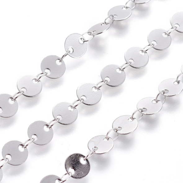 Stainless Steel Chain, 6mm, Flat Sequin, 3.3 ft.