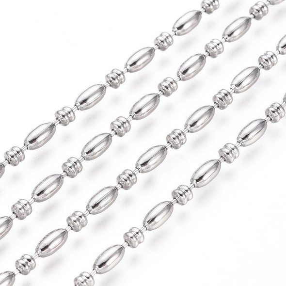 Stainless Steel Chain, 5x2.5mm, Oval & Ball, 6.5 ft.