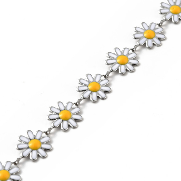 Stainless Steel Chain, 10mm, Flower w/ Enamel, White, 3.3 ft.