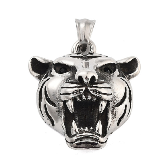 Tiger Pendant, Stainless Steel, 38x34mm