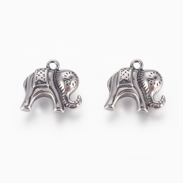 Elephant Pendant, Stainless Steel, 15x5mm, 2 pieces
