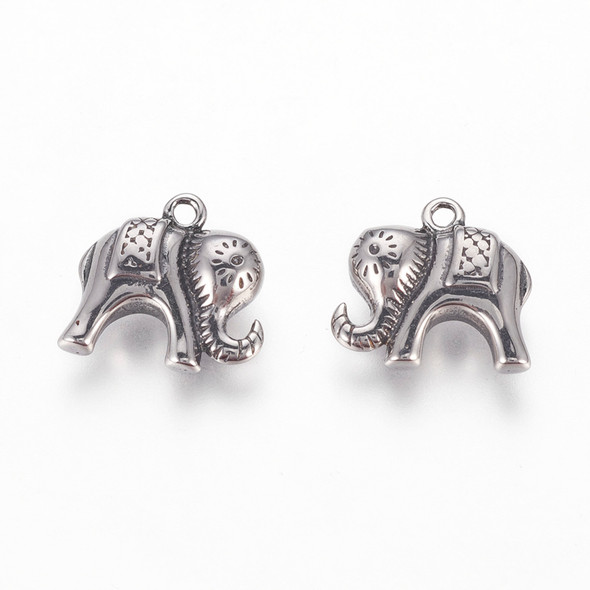 Elephant Pendant, Stainless Steel, 15x5mm, 2 pieces