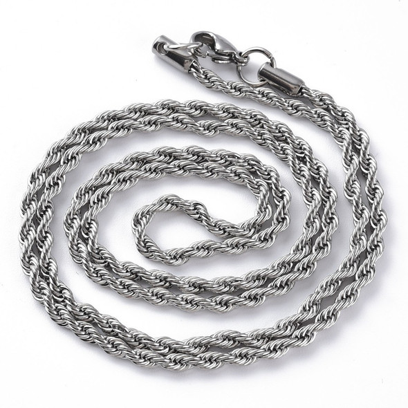 Stainless Steel Chain Necklace, 3mm, Rope Chain, 26 in.