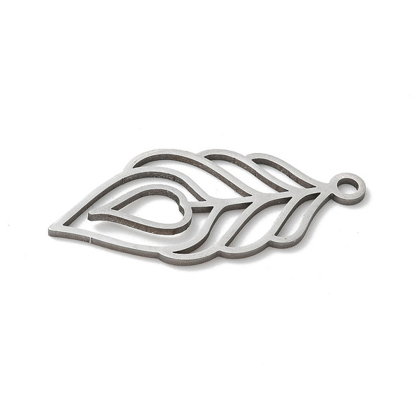 Stainless Steel, Cutout, Feather, 35x16mm, 2 PCS