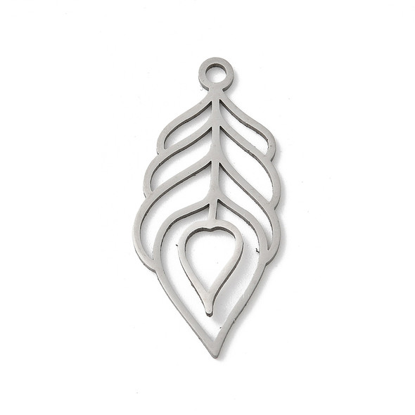 Stainless Steel, Cutout, Feather, 35x16mm, 2 PCS