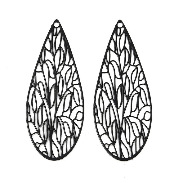 Stainless Steel, Spray Painted, Cutout, Teardrop, Black, 45x18mm, 10 PCS