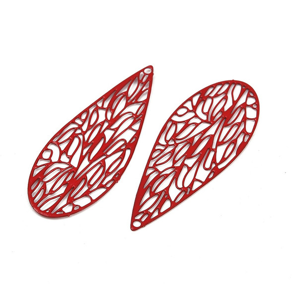 Stainless Steel, Spray Painted, Cutout, Teardrop, Red, 45x18mm, 10 PCS