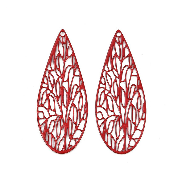 Stainless Steel, Spray Painted, Cutout, Teardrop, Red, 45x18mm, 10 PCS