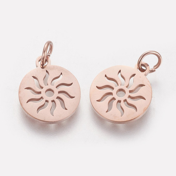 Stainless Steel, Cutout, Sun Charm, Rose Gold, 14x12mm, 5 PCS
