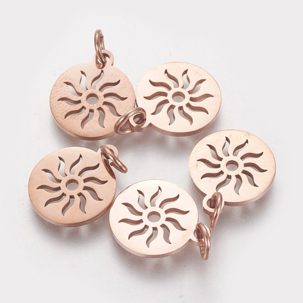 Stainless Steel, Cutout, Sun Charm, Rose Gold, 14x12mm, 5 PCS