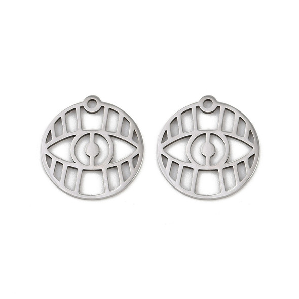 Stainless Steel, Cutout, Evil Eye, 15x14mm, 2 PCS