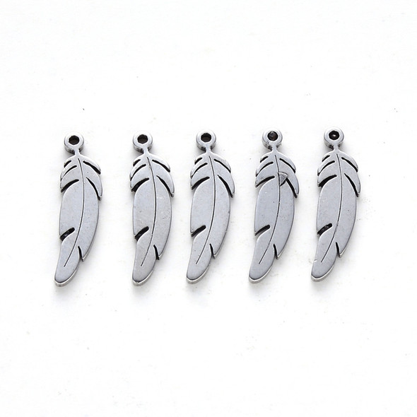 Stainless Steel, Cutout, Feather, 17x5mm, 10 PCS