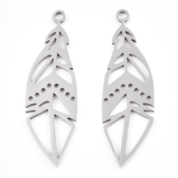 Stainless Steel, Cutout, Feather, 33x10mm, 2 PCS
