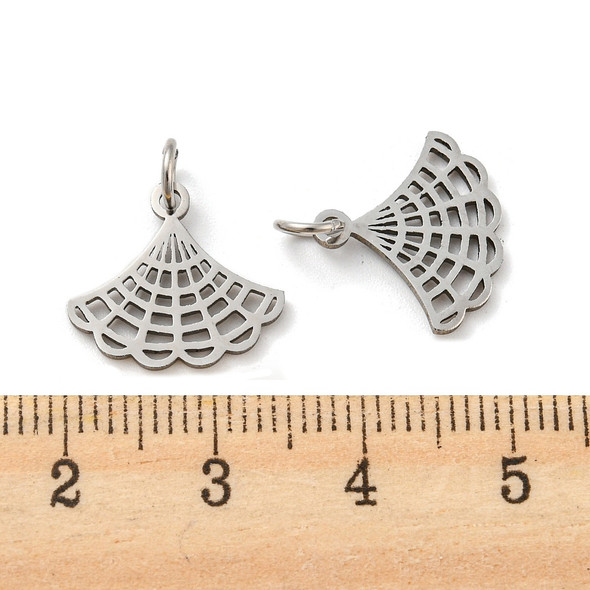 Stainless Steel, Cutout, Folding Fan, 13x15mm, 2 PCS