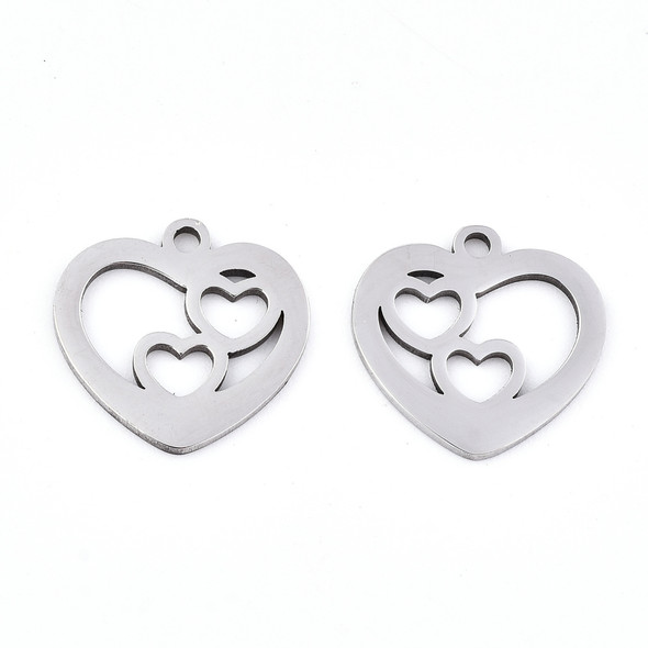 Stainless Steel, Cutout, Heart, 14mm, 10 PCS
