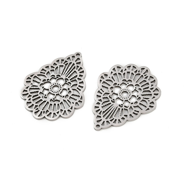 Stainless Steel, Cutout, Teardrop, 30x23mm, 2 PCS