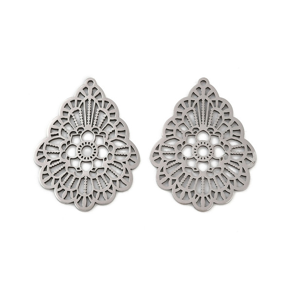 Stainless Steel, Cutout, Teardrop, 30x23mm, 2 PCS