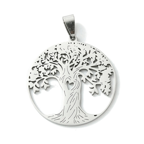 Stainless Steel Pendant, Cutout, Tree of Life, 38x35mm