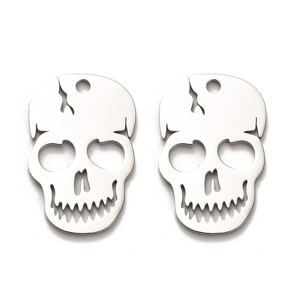 Stainless Steel, Cutout, Skull, 30x20mm, 2 PCS
