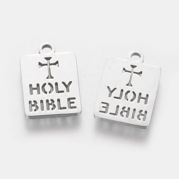 Stainless Steel, Cutout, Holy Bible, 15x10mm, 4 PCS