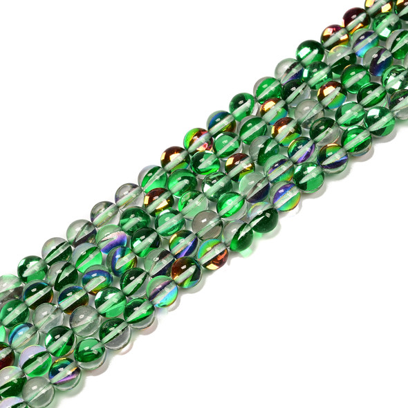 Glowing Glass, Green Rainbow, One 8mm Strand