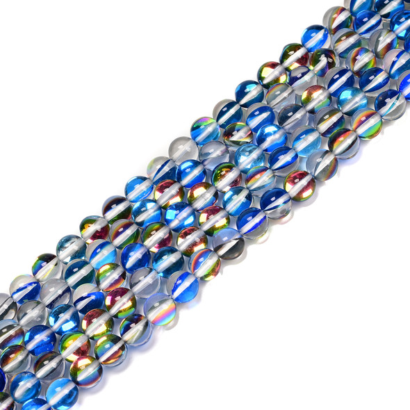 Glowing Glass, Blue Rainbow, One 8mm Strand