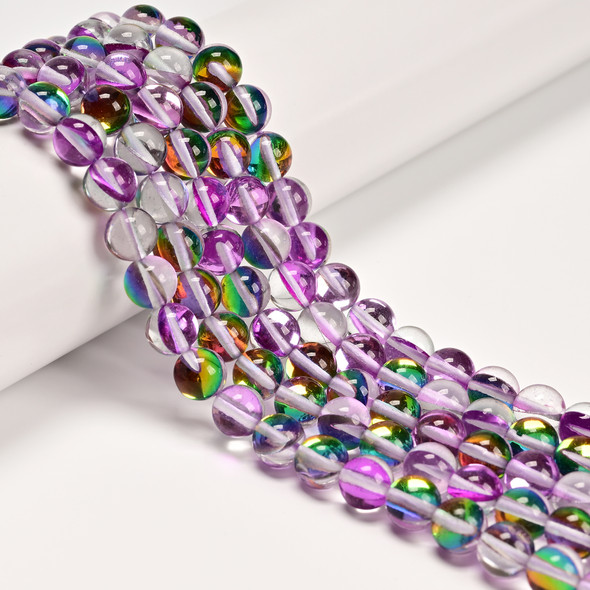 Glowing Glass, Purple Rainbow, One 8mm Strand