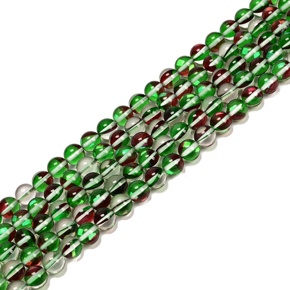 Glowing Glass, Green & Red, One 8mm Strand