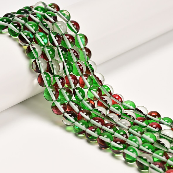Glowing Glass, Green & Red, One 8mm Strand