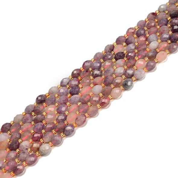 Unicorn Stone, Lepidolite with Pink Tourmaline, Natural, Faceted Rice Beads, One 6x8mm Strand