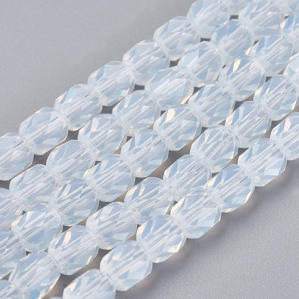 Opalite, Glass, Faceted Cube, One 6mm Strand