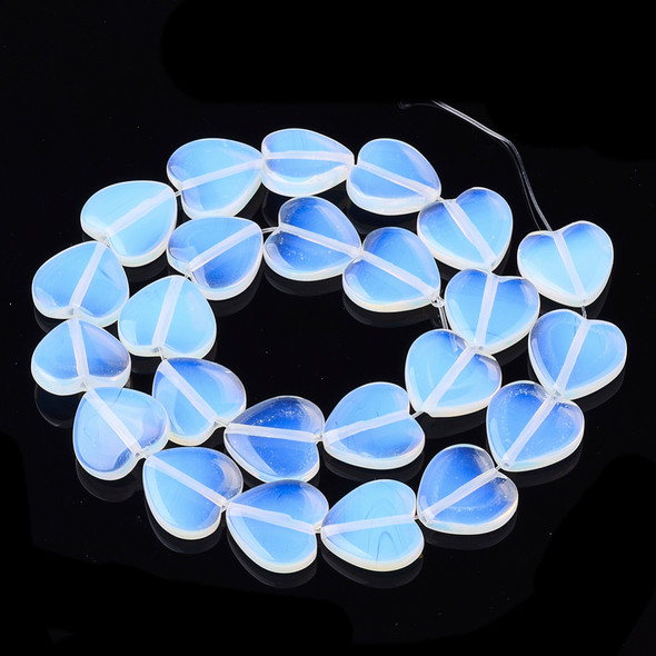 Opalite, Glass, Smooth, Heart, One 16mm Strand
