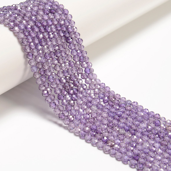 Cubic Zirconia, Purple, Dyed, Lab-Created, Faceted Round, One 4mm Strand