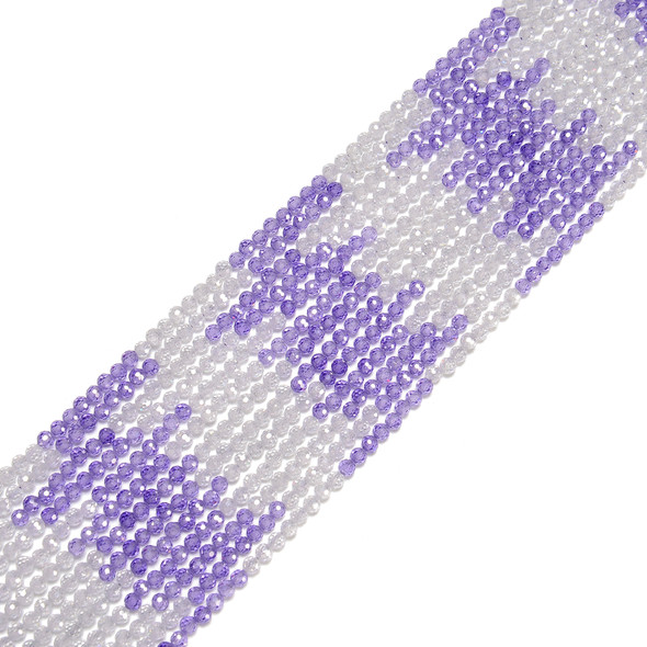 Cubic Zirconia, Purple & Clear, Dyed, Lab-Created, Faceted Round, One 3mm Strand