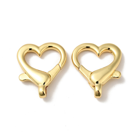 Lobster Claw Clasp, Heart, 25x22mm, Brass, 18K Gold Plated, 2 PCS