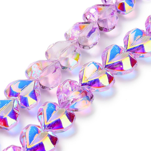 Heart Shape, Faceted, Glass, 15x13mm, Half Plated, Purple, One 24in Strand