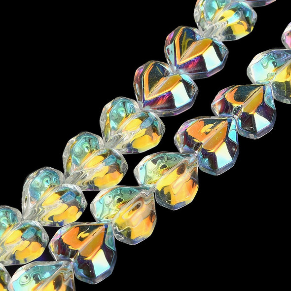 Electroplate Glass, Faceted, Hearts, 15x13mm, Half Plated, Clear AB, One 24" Strand